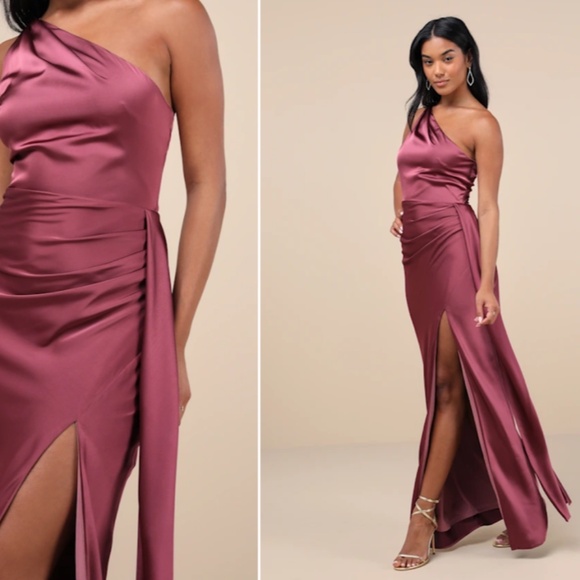 LULU's Sexy Prom Wedding Bridesmaid Elegant Satin One Shoulder Elegant Gown - Picture 4 of 10